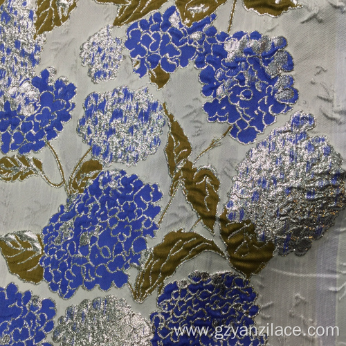 Blue Navy Flower Jacquard Brocade Fabric